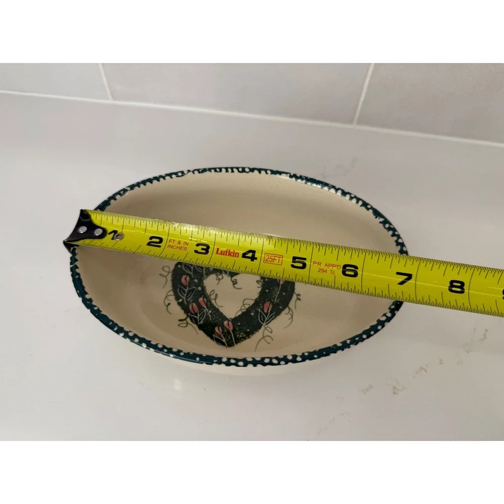 Nesting Bowls Oval Stoneware Heart Tulip Set of 3 Cream Green Country 90s